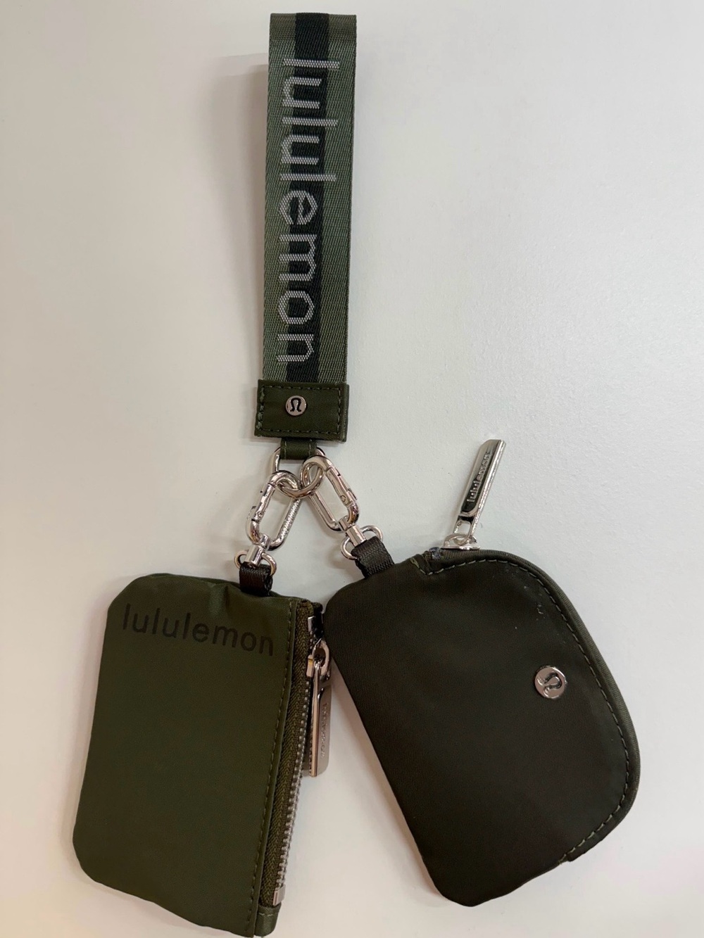 LULULEMON athletica Olive Green Double Pouch Wristlet Keychain